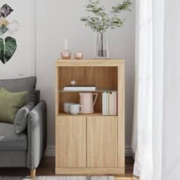 Berkfield Home Side Cabinet with LED Lights Sonoma Oak Engineered Wood in Tan - thumbnail 4