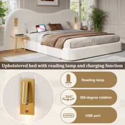 Matteo Modern Double Bed with Hydraulic Storage, USB, Lamp & White Bouclé - Size: EU Super King - thumbnail 9