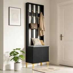 Hygrad Built to Survive Coat Rack Stand with 2 Tier Shoe Storage Bench Cloth Hanger 8 Hooks in Black - thumbnail 1