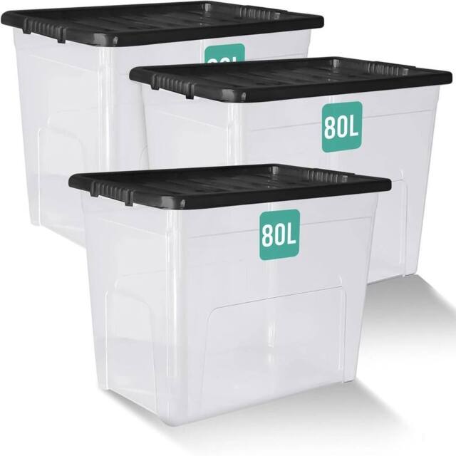 Havendro 80 Litre Set of 4 Heavy Duty Clear Plastic Storage Boxes with Lids - image 1