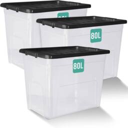 Havendro 80 Litre Set of 4 Heavy Duty Clear Plastic Storage Boxes with Lids - thumbnail 1