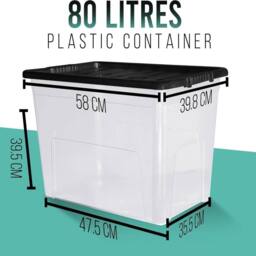 Havendro 80 Litre Set of 4 Heavy Duty Clear Plastic Storage Boxes with Lids - thumbnail 2