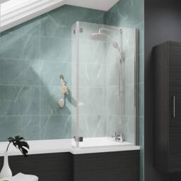 Nes Home 830mm Reversible 6mm Tempered Glass L-shape Bath Screen Chrome in Metallic Silver - thumbnail 1