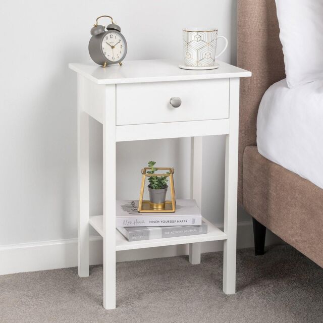 Christow Bedside Table Bedroom Cabinet Nightstand With Drawer & Shelf in White - image 1