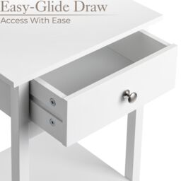 Christow Bedside Table Bedroom Cabinet Nightstand With Drawer & Shelf in White - thumbnail 3