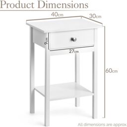 Christow Bedside Table Bedroom Cabinet Nightstand With Drawer & Shelf in White - thumbnail 6