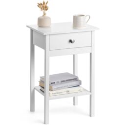 Christow Bedside Table Bedroom Cabinet Nightstand With Drawer & Shelf in White - thumbnail 2