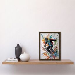 Artery8 Skier Skiing Multicoloured Paint Splat Action Shot Artwork Framed Wall Art Print A4 in Brown - thumbnail 2