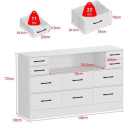 PAWNORA 10 Drawers Chest of Drawers Bedside Cabinet Storage WHITE - Size: 0.6m2 - thumbnail 2