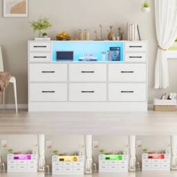 PAWNORA 10 Drawers Chest of Drawers Bedside Cabinet Storage WHITE - Size: 0.6m2 - thumbnail 3