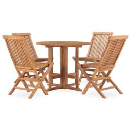 Berkfield Home 5 Piece Folding Outdoor Dining Set Solid Teak Wood in Brown - thumbnail 2
