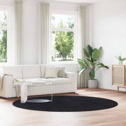 Berkfield Home Shaggy Rug High Pile NAVARRA Black 240x240 cm Polyester - Size: Medium - thumbnail 2