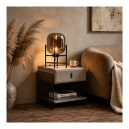 7seas Modern Bedside Table with Acrylic Side Panels 48 x 39 x 46.5cm in Beige - Size: 48 x 39 x 46.5 cm - thumbnail 4