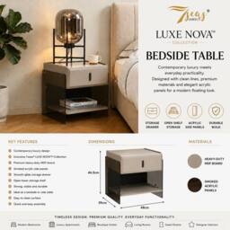 7seas Modern Bedside Table with Acrylic Side Panels 48 x 39 x 46.5cm in Beige - Size: 48 x 39 x 46.5 cm - thumbnail 2