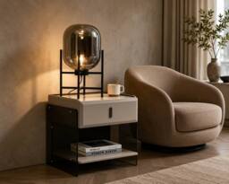 7seas Modern Bedside Table with Acrylic Side Panels 48 x 39 x 46.5cm in Beige - Size: 48 x 39 x 46.5 cm - thumbnail 6