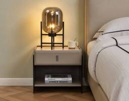 7seas Modern Bedside Table with Acrylic Side Panels 48 x 39 x 46.5cm in Beige - Size: 48 x 39 x 46.5 cm - thumbnail 8