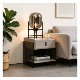 7seas Modern Bedside Table with Acrylic Side Panels 48 x 39 x 46.5cm in Beige - Size: 48 x 39 x 46.5 cm - thumbnail 3