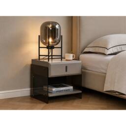 7seas Modern Bedside Table with Acrylic Side Panels 48 x 39 x 46.5cm in Beige - Size: 48 x 39 x 46.5 cm - thumbnail 1