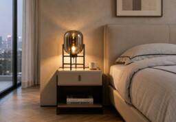 7seas Modern Bedside Table with Acrylic Side Panels 48 x 39 x 46.5cm in Beige - Size: 48 x 39 x 46.5 cm - thumbnail 7