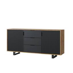 Mex Furniture LTD Sideboard Blackridge 140cm - Dark Oak with Black Fluted Doors & Drawer in Dark Brown - thumbnail 8
