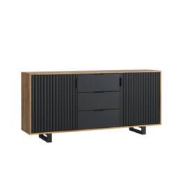 Mex Furniture LTD Sideboard Blackridge 140cm - Dark Oak with Black Fluted Doors & Drawer in Dark Brown - thumbnail 7