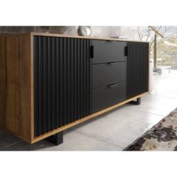 Mex Furniture LTD Sideboard Blackridge 140cm - Dark Oak with Black Fluted Doors & Drawer in Dark Brown - thumbnail 3