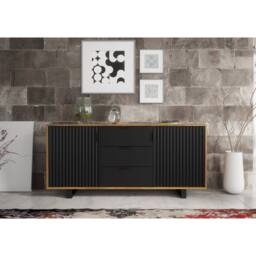 Mex Furniture LTD Sideboard Blackridge 140cm - Dark Oak with Black Fluted Doors & Drawer in Dark Brown - thumbnail 5
