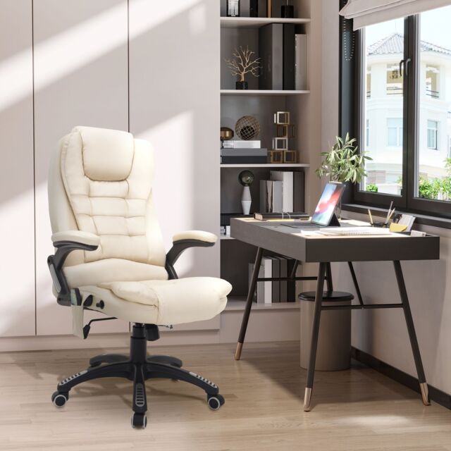 HOMCOM Heated Vibrating Massage Office Chair with Reclining Function in Beige - image 1