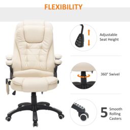 HOMCOM Heated Vibrating Massage Office Chair with Reclining Function in Beige - thumbnail 6