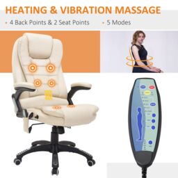 HOMCOM Heated Vibrating Massage Office Chair with Reclining Function in Beige - thumbnail 4