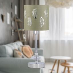 First Choice Lighting Set of 2 Chrome Jewelled Table Lamps with Sage Green Fern Shades in Silver - thumbnail 4