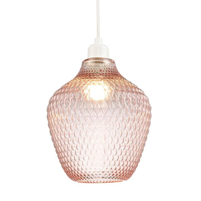 Happy Homewares Modern Designer Curvy Diamond Etched Glass Pendant Lamp Shade in Pink - image 1