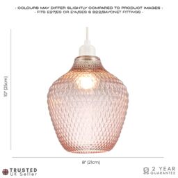 Happy Homewares Modern Designer Curvy Diamond Etched Glass Pendant Lamp Shade in Pink - thumbnail 7