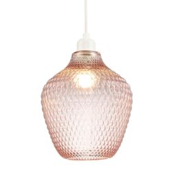 Happy Homewares Modern Designer Curvy Diamond Etched Glass Pendant Lamp Shade in Pink