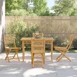Berkfield Home Folding Garden Chairs 4 pcs 43x54x88 cm Bamboo in Tan - Size: 43 x 54 x 88 cm - thumbnail 2