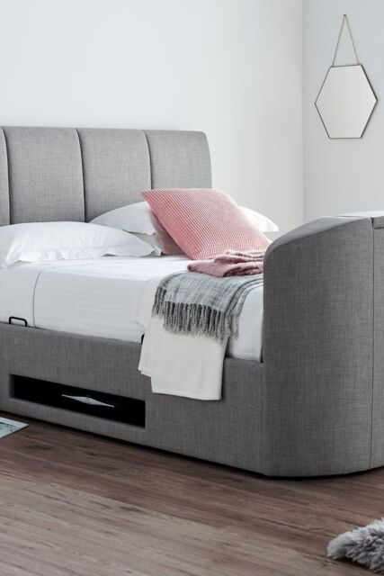 Time4sleep Copenhagen Upholstered Ottoman TV Bed Frame in Grey - Size: Super King - image 1