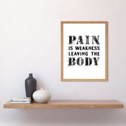 "Artery8 Wall Art Print Exercise Decor Pain Is Weakness Leaving The Body Inspirational Gym Decor Art Framed in Light Oak - Size: W12"" x H16""" - thumbnail 2