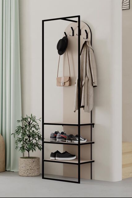 FWStyle Hallway Furniture Shoe Storage Unit Coat Rack Sandstone Tall Slim in Beige - image 1