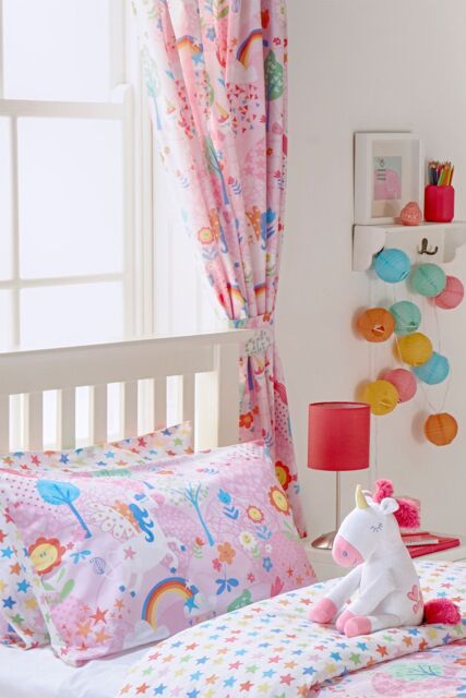 Furn Unicorn Kids Printed Pencil Pleat Curtains - Size: 168 cm width x 183 cm drop