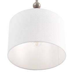 Wyld and Coco Pendant Lamp - Beige Fabric Shade Iron Drum Mid-Century Modern - thumbnail 5
