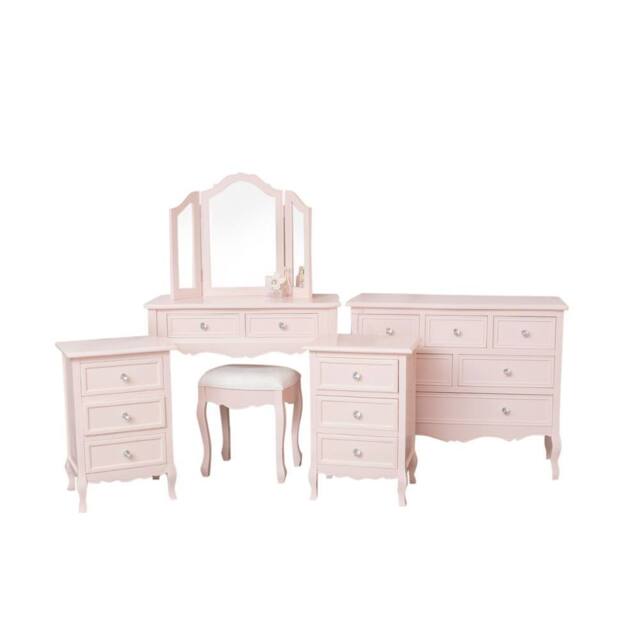 Melody Maison Large 6 Drawer Chest Of Drawers, Dressing Table Set & Pair Of Bedside Tables - Sophia Pink Range in Pale Pink - image 1