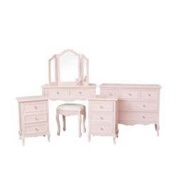 Melody Maison Large 6 Drawer Chest Of Drawers, Dressing Table Set & Pair Of Bedside Tables - Sophia Pink Range in Pale Pink - thumbnail 1