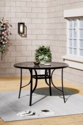 Living and Home Round Metallic Garden Dining Table in Black - thumbnail 1