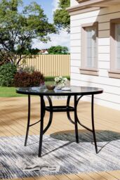Living and Home Round Metallic Garden Dining Table in Black - thumbnail 2