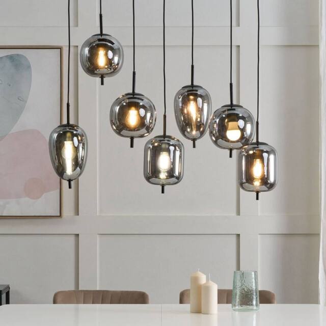 Wyld and Coco 7-Light Pendant Lamp Smoked Glass and Brushed Iron in Silver - image 1