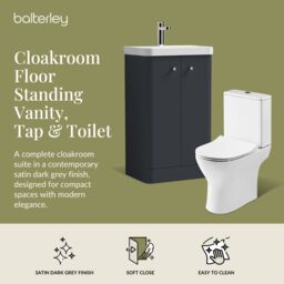 Balterley Floor 2 Door Bathroom Vanity Unit, Tap & Toilet Pack, Dark Grey, 479mm in Grey - thumbnail 2