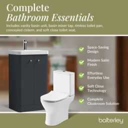 Balterley Floor 2 Door Bathroom Vanity Unit, Tap & Toilet Pack, Dark Grey, 479mm in Grey - thumbnail 7
