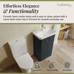 Balterley Floor 2 Door Bathroom Vanity Unit, Tap & Toilet Pack, Dark Grey, 479mm in Grey - thumbnail 4