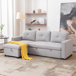 More4Homes Newport Fabric Corner 3 Seater Sofa Bed w Storage Left or Right Side in Light Grey - thumbnail 2