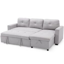 More4Homes Newport Fabric Corner 3 Seater Sofa Bed w Storage Left or Right Side in Light Grey - thumbnail 3